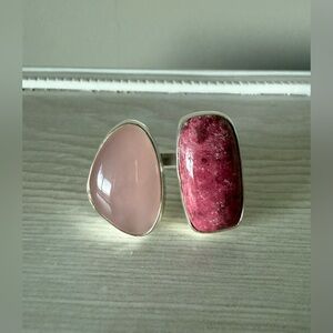 Goldie Lew Double Stone Pink Gemstone Ring in Silver